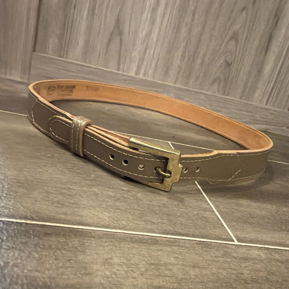 Vintage Justin Belt Leather 3/4" -1” Taupe Women's Sz S 28” Golden Buckle USA